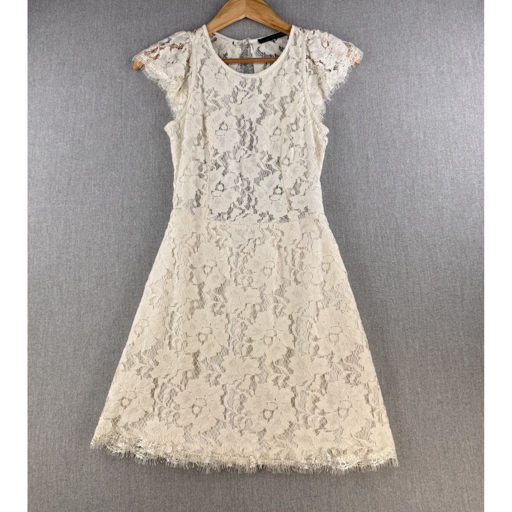 Signature8‎ Dress Womens Small Ivory Lace Open Back Pockets Cocktail Boho